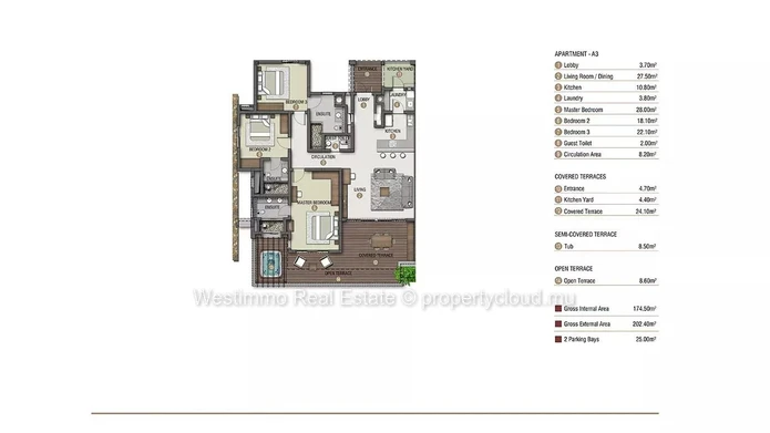 TAMARIN - SANS FRAIS D'AGENCE - Appartement 3 chambres avec vue imprenable sur l'ocean
